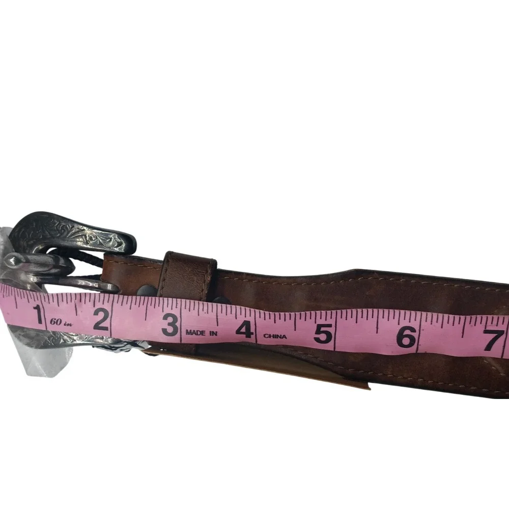 VTG JUSTIN 1993 Belt Brown Men's Genuine Leather‎ Concho Belt 1.5